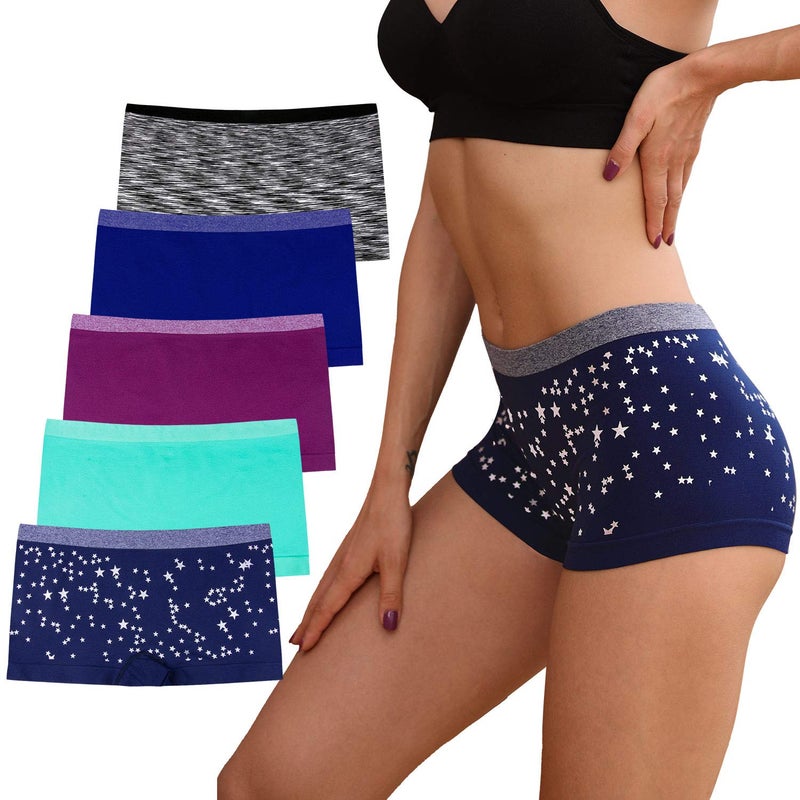DEEP TOUCH Womenâ€™s Boyshort Underwear Seamless Boxer Panties No Show boyshort Panty Breathable Stretch Boxer Briefs for Ladies 5 Pack - Image 1